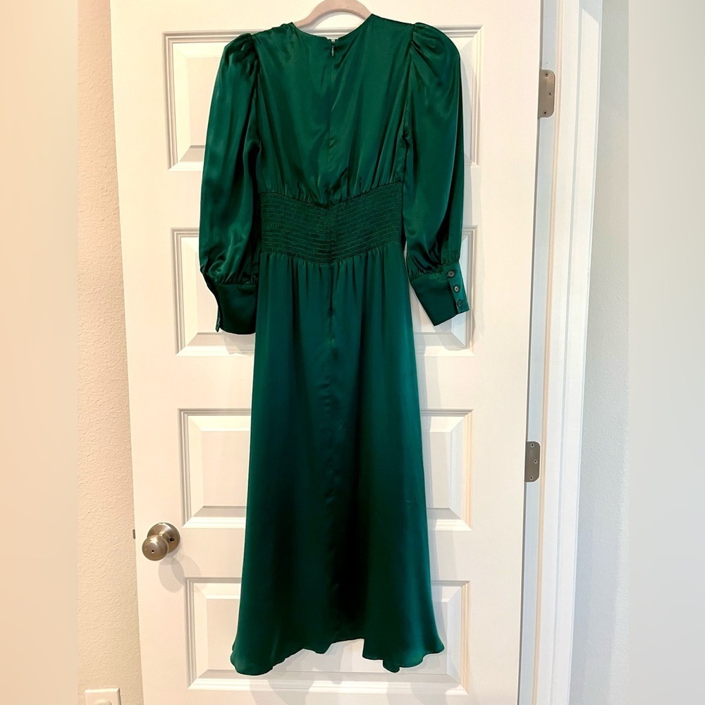 Reformation Women's Keats Deep Green Event Pure Silk Dress - Picture 9 of 11